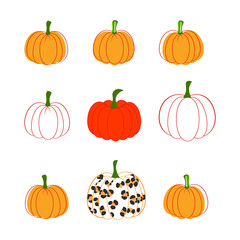 Pumpkin set. Cute childish vegetable illustration.