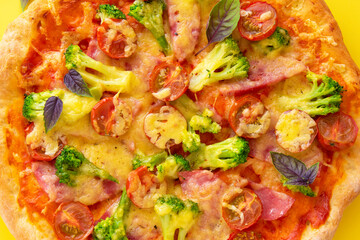 Obraz na płótnie Canvas Delicious homemade pizza. Italian food. Macro photography