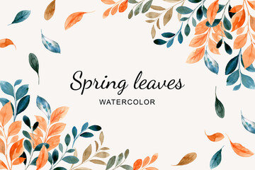 Fototapeta na wymiar Spring leaves background with watercolor