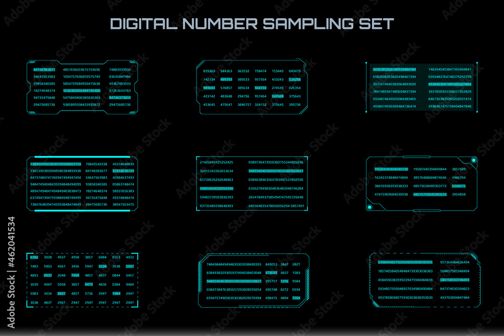 Aufkleber HUD Futuristic Digital Number Data Random Selection Vector. Binary Security Encoding Screen Monitoring Dashboard.