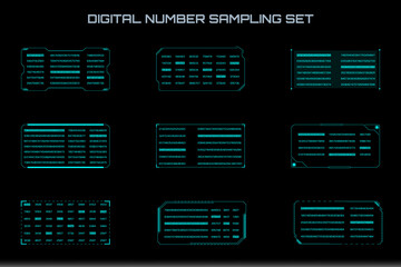 HUD Futuristic Digital Number Data Random Selection Vector. Binary Security Encoding Screen Monitoring Dashboard.
