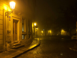 Misty night in the ancient old town