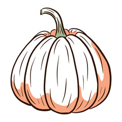 Juicy Pumpkin Image. Autumn Food Illustration. Ripe squash sketch. Element for autumn decorative design, halloween invitation, harvest, sticker, print, logo, menu, recipe