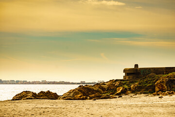 War bunker on the beach coast, Spain