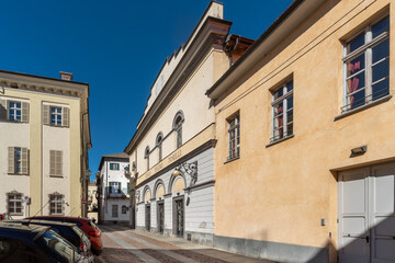 Cuneo, Piedmont, Italy - October 6, 2021: facade of the Toselli Theater in via Teatro Toselli