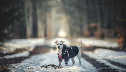 Pies w lesie zimą