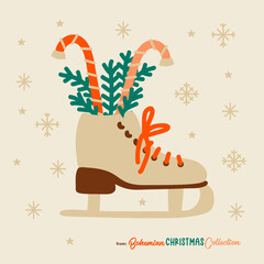 Ice skate vector dclipart grate for winter traditional hobby and leasure. Cute figure skate with vintage retro vibes. Ice shoe drawn in a simple cartoon style.