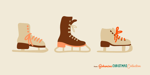 Ice skates vector drawing isolated. Cute figure skates with vintage retro vibes. Ice shoes drawn in a simple cartoon style.