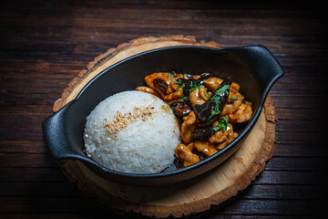 Teriyaki style- top view. Restaurant fast food