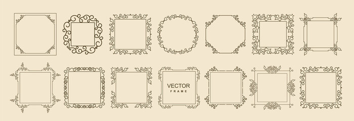Set of vintage elegant frames with monogram ornament isolated on background. Vector illustration