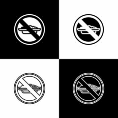 Set Food no diet icon isolated on black and white background. Healing hunger. Vector