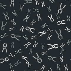 Grey Dental pliers icon isolated seamless pattern on black background. Dental equipment. Vector