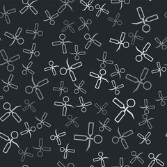 Grey Dental inspection mirror and explorer scaler icon isolated seamless pattern on black background. Tool dental checkup. Vector