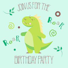Invitation to a birthday party with a dinosaur