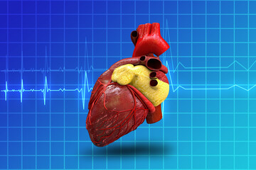 human heart on blue monitor background, 3D illustration