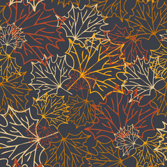 Seamless vector pattern of decorative autumn botanical leaves in pastel orange tones