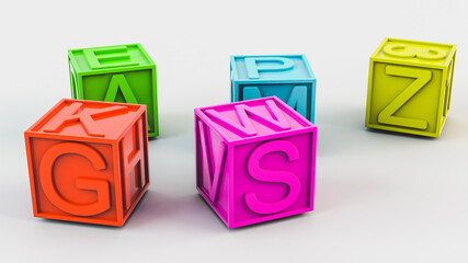 Toy cubes on a light background. 3d rendering illustration.