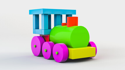 Toy train on a light background. 3d rendering illustration. - 462049370