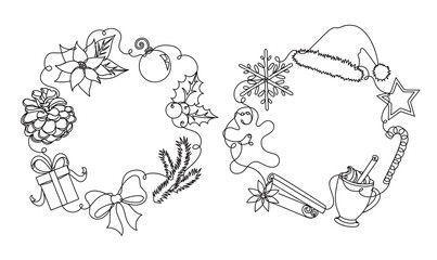 Set of Christmas details in a linear style. 