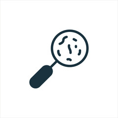 Microbe under Magnifying Glass Silhouette Icon. Research of Bacteria, Germ, Virus with Loupe Glyph Pictogram. Microorganism Lab Investigation Icon. Isolated Vector Illustration