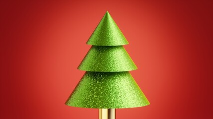 3d render. Christmas decorative simple fir tree, isolated on red background. Festive wallpaper