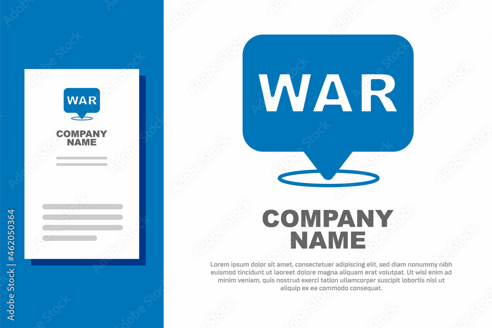 Sticker blue the word war icon isolated on white background. international military conflict. army. armament