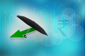 3d illustration umbrella with green arrow

