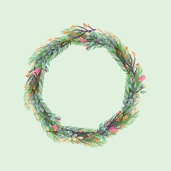 christmas wreath watercolor vector design illustration