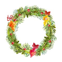 watercolor christmas wreath concept vector design illustration