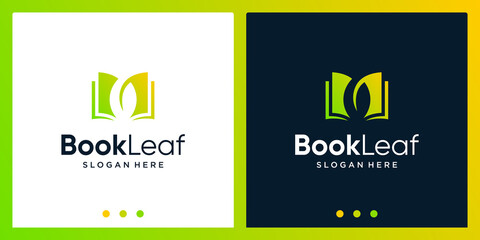 Open book logo design inspiration with leaf design logo. Premium Vector