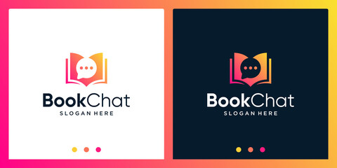 Open book logo design inspiration with chat design logo. Premium Vector