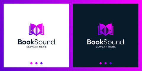 Open book logo design inspiration with sound wave design logo. Premium Vector