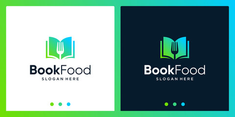Open book logo design inspiration with spoon fork design logo. Premium Vector