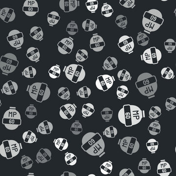 Grey Video game bar icon isolated seamless pattern on black background. Vector