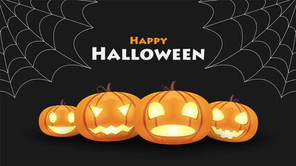Halloween pumpkin with spider web, Background vector illustration