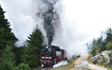Fototapeta na wymiar Harzer Schmalspurbahn fährt zum Brocken 