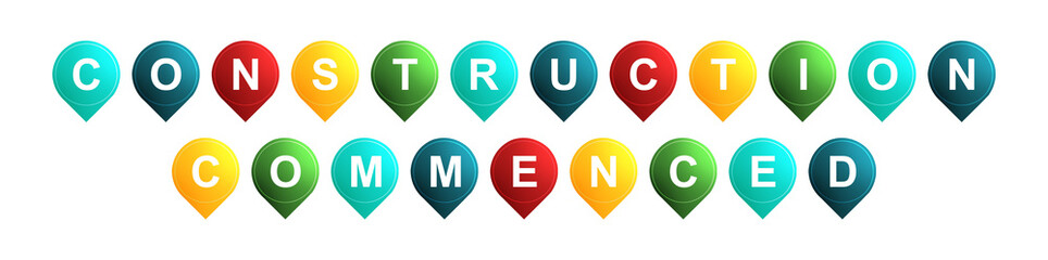 Construction Commenced - text written on Isolated Shapes with White background