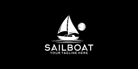sailboat vintage logo design at night