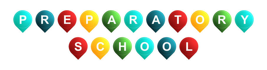 Preparatory School - text written on Isolated Shapes with White background