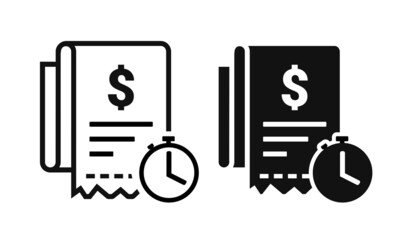Bill payment with time clock icon. Pay bill waiting. Illustration vector - obrazy, fototapety, plakaty
