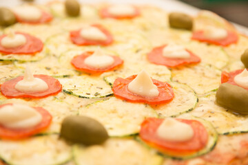 various food dishes, pizza, sphirra, snacks and various