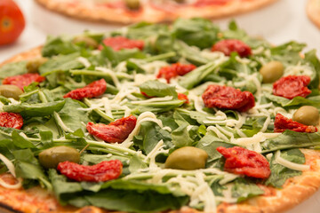 various food dishes, pizza, sphirra, snacks and various