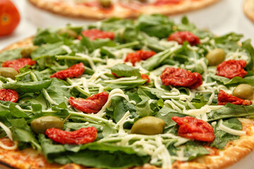 various food dishes, pizza, sphirra, snacks and various