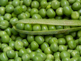 Fresh pea prepared for cooking at home healthy dinner for the family