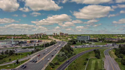 Fototapeta premium An aerial view of traffic and commerce. 