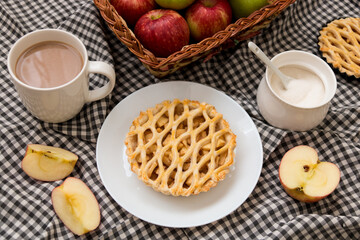 Apple pie and cup of coffee on the table
