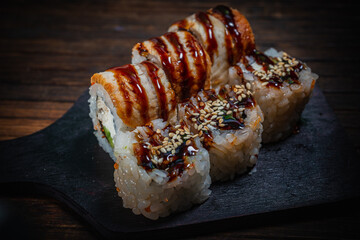 Sushi- delicious asian. Fastfood- restaurant concept