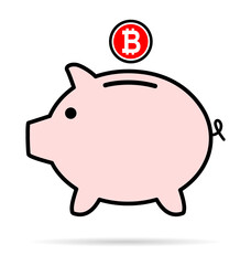 Piggy bank flat icon, sign vector with bitcoin web symbol. Money income, economic graphic button