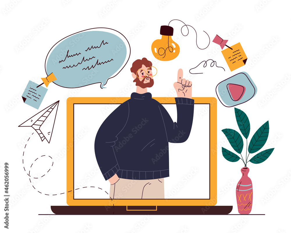 Wall mural online web education tutorial web blogging design element vector flat hand drawn illustration