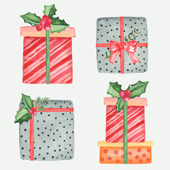 Christmas gifts watercolor vector set